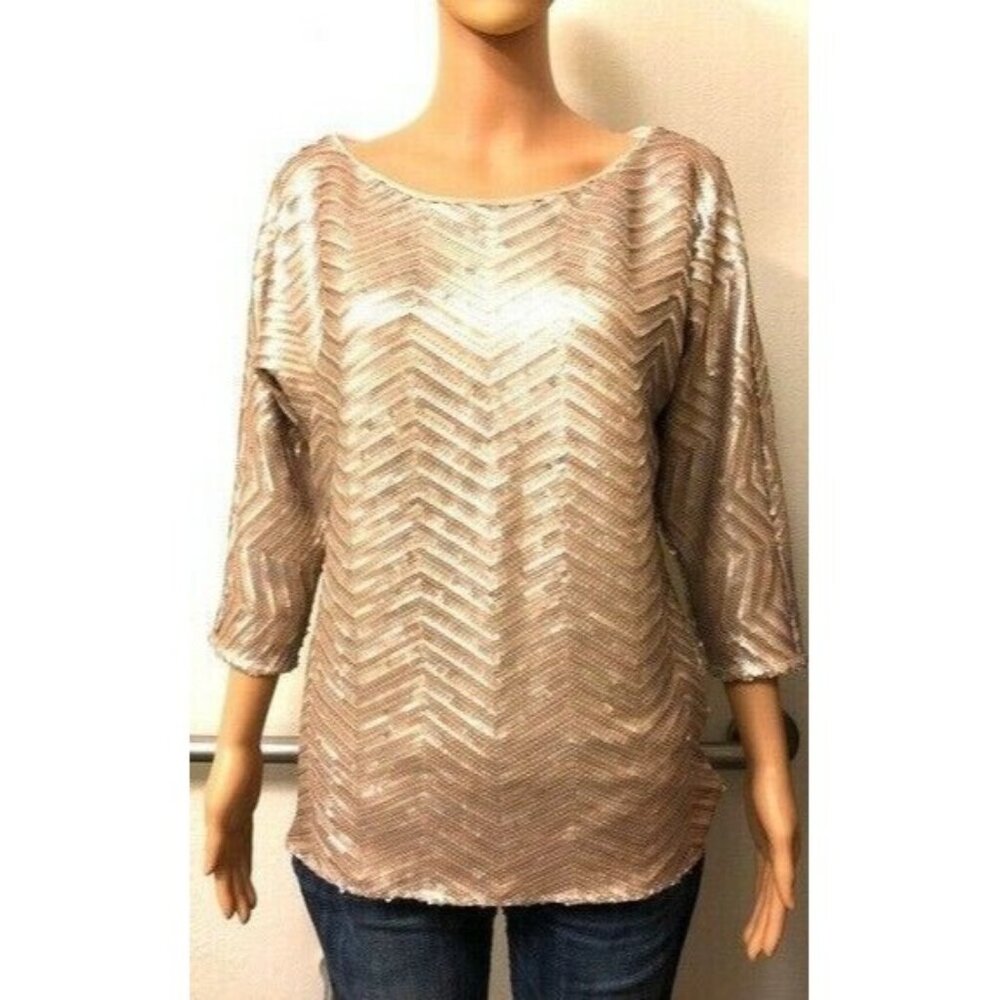 White House Black Market Blouse Lined Size Medium Bronze Silver Gold Sequins NWT